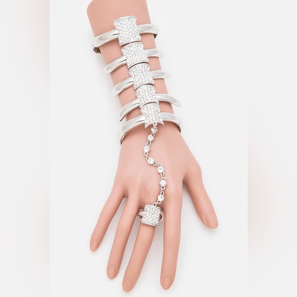 Crystal Rhinestone Elastic Spine Statement Bracelet - Picture 3 of 4